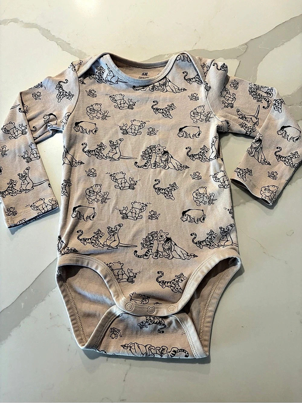 H&M Disney Winnie the Pooh Organic Cotton Knit Long Sleeve Bodysuit 2T Gray
